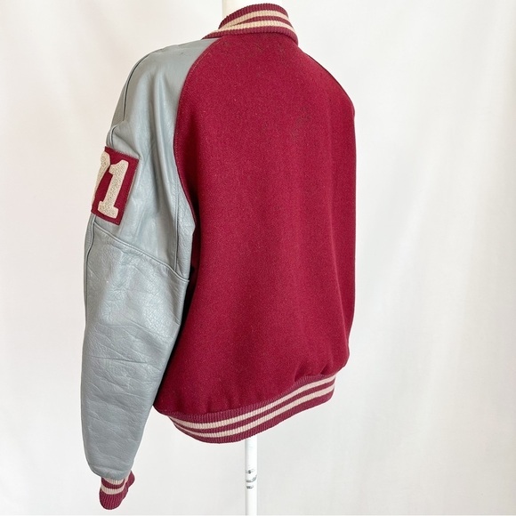 Vintage 50s Leather Wool 71 Varsity Letterman Jacket Snap Button Burgundy 42 Med - Picture 10 of 16